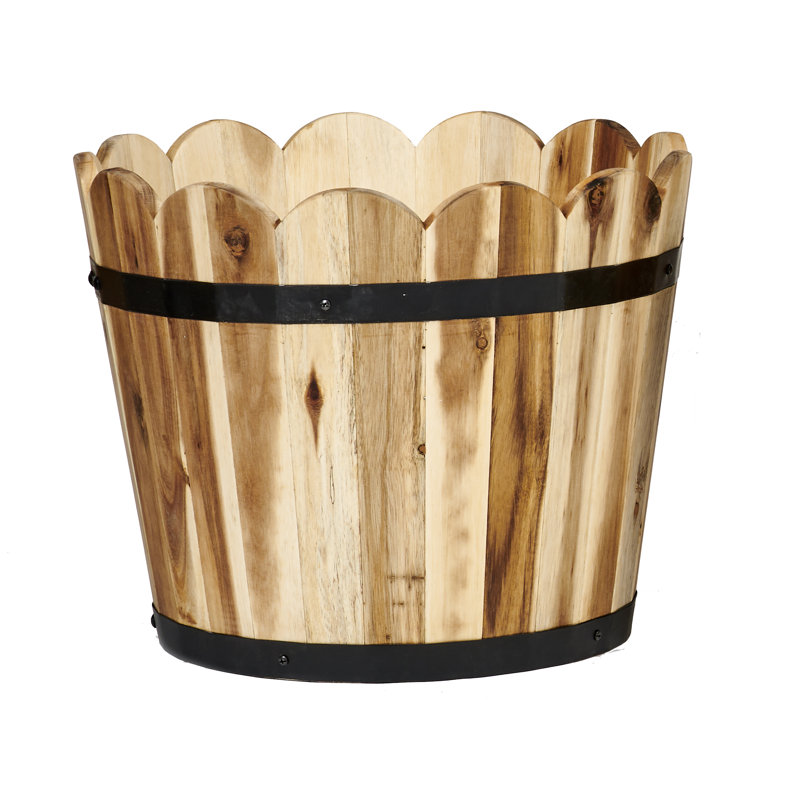 Pot à fleurs en baril Padminie, H 12,50 po x l 15,5 po x P 15,5 po, Brun