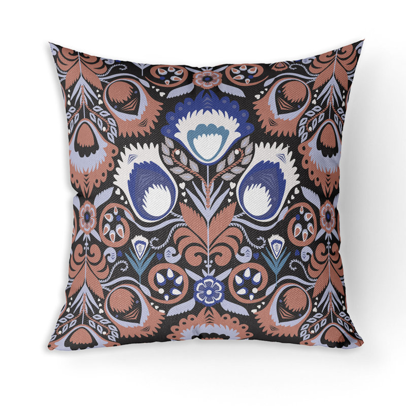 Indoor / Outdoor Square Cushion, 51cm H x 51cm W, Orange/Black/Blue