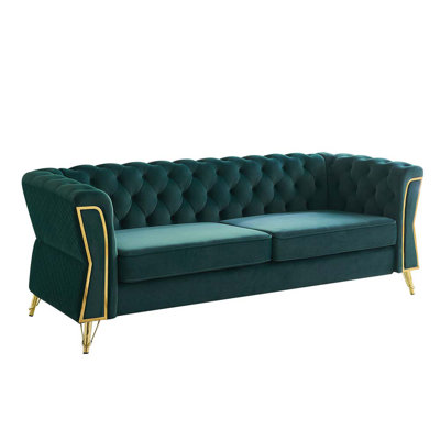 Kabira 87.41'' Velvet Flared Arms Chesterfield Sofa -  House of HamptonÂ®, D35D410C468249F189CA6414F3715D74