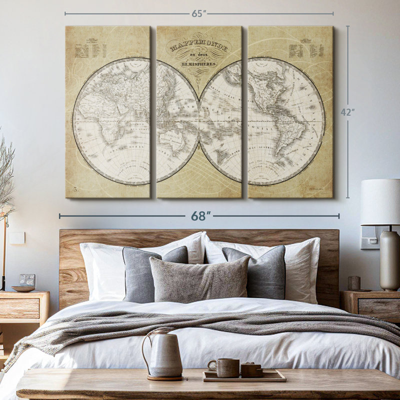 «French World Map I» sur toile, H 42 po x l 65 po x P 1,25 po