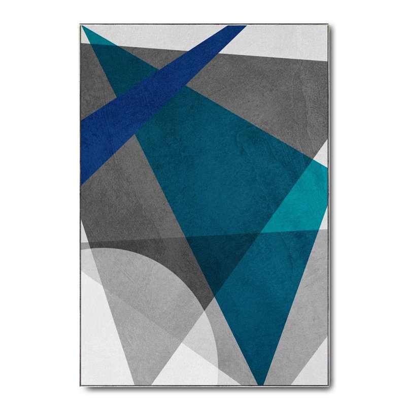 Tapis intérieur / extérieur en coton / chenille tissé à la machine bleu / gris Myra, Rectangle 5 pi 3 po x 8 pi 2 po