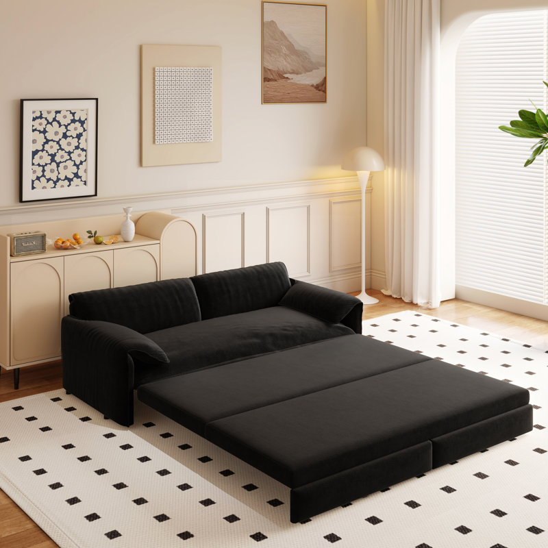 Canapé-lit polyvalent 3-en-1 avec rangement latéral pour divers espaces, Noir