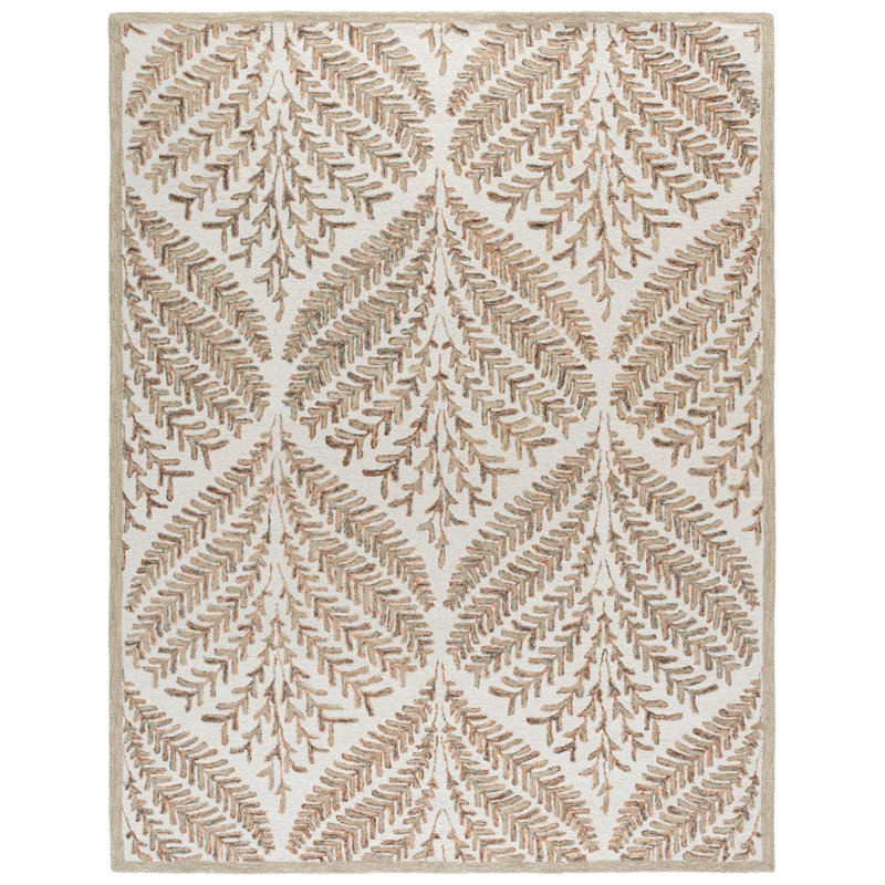 Ikat Handmade Tufted Wool Ivory / Brown Area Rug, Rectangle 8' x 10'