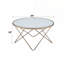 Table basse avec plateau en verre givré et finition champagne