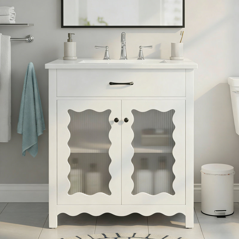 Harjo 31" Single Bathroom Vanity With Fluted Glass Doors, White