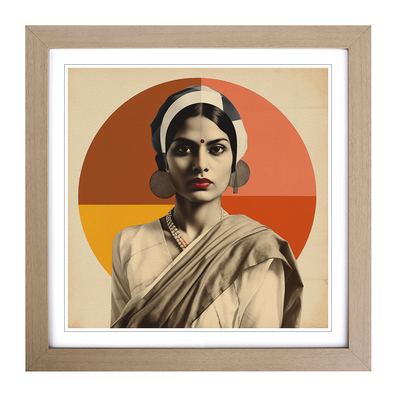 Indian Woman Bauhaus - Single Picture Frame Print on Wood, Oak