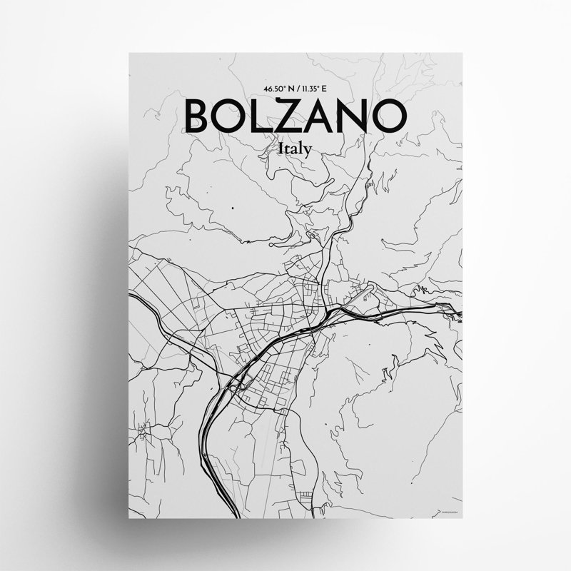 Bolzano City Map In Ink - No Frame Print, 27.6cm H x 19.7cm W x 0.05cm D