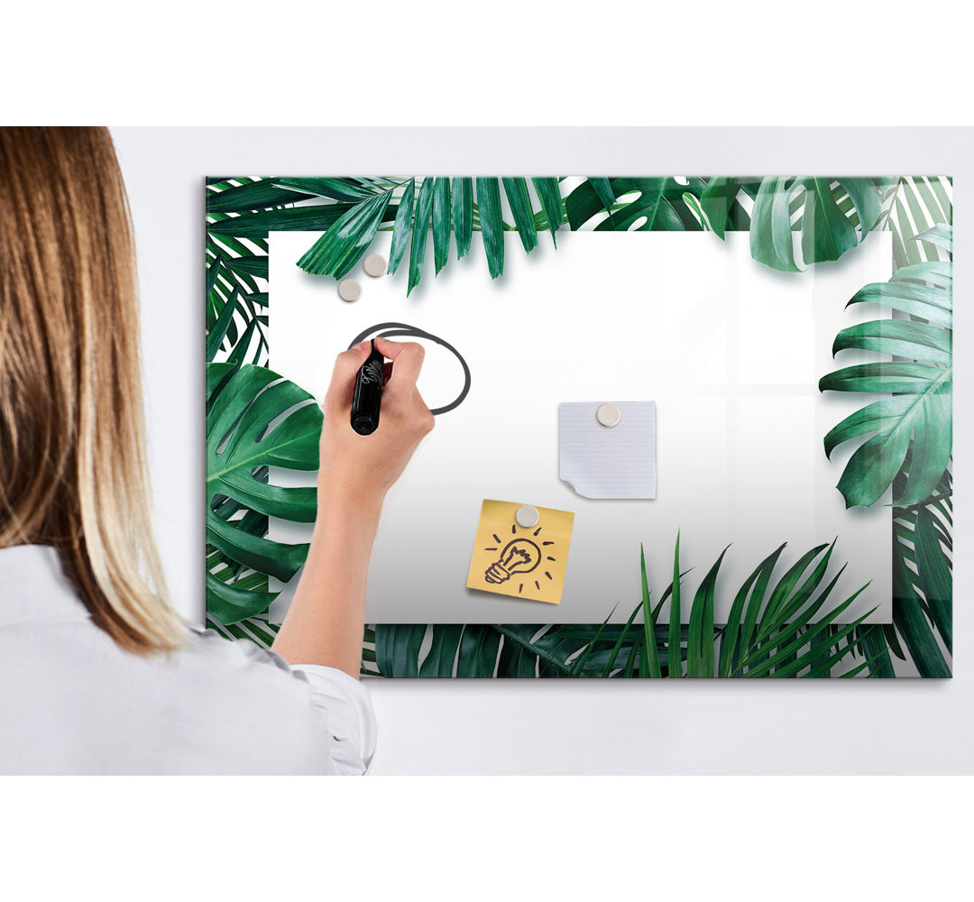 Magnetic Memo Board Whiteboard - 90 x 60 cm - With Marker and Magnets - Tropical leaves