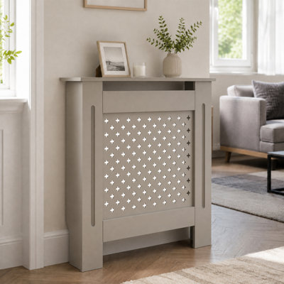 Couvercle de radiateur en panneau de fibres à densité moyenne, armoire chauffante décorative à panneau perforé avec tablette supérieure, housse de chauffage pour la maison facile à assembler