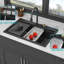 Évier à montage sur comptoir en quartz noir encastré 33 po x 22 po, station de travail avec robinet escamotable et cascade de cuisine lustrée - Accessoires pour cuve simple 33 po x 22 po-121646086