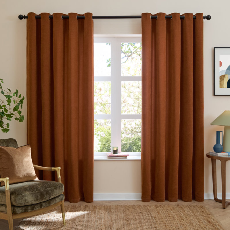 Soft Chenille Blackout Curtain Panel Pair, 168cm Width x 229cm Drop, Orange