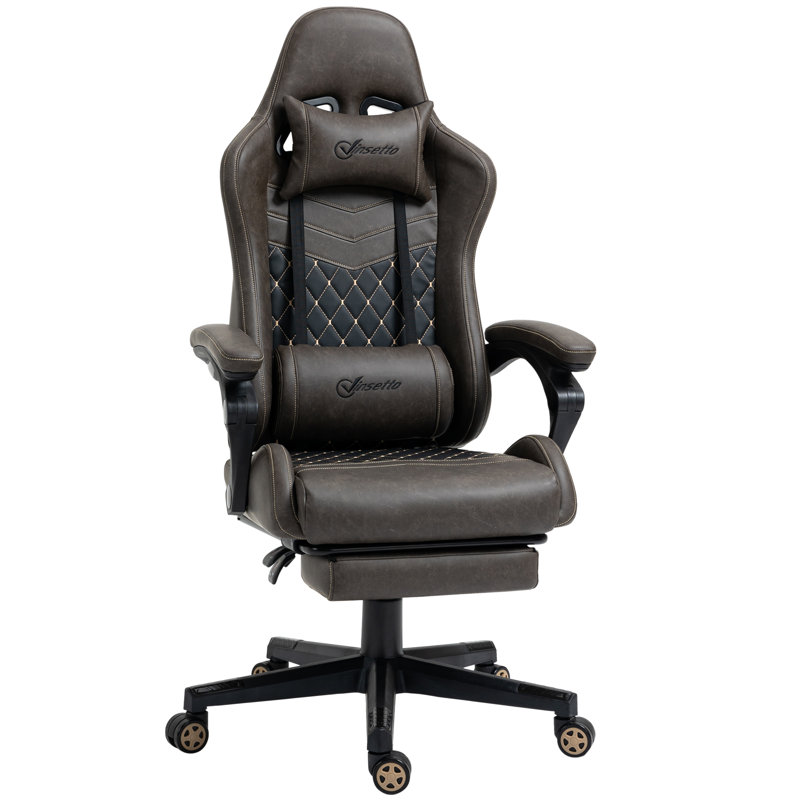 Vinsetto Racing Gaming Chair Diamond PU Leather Office Gamer Chair High Back Swivel Recliner With Footrest, Lumbar Support, Adjustable Height, Brown