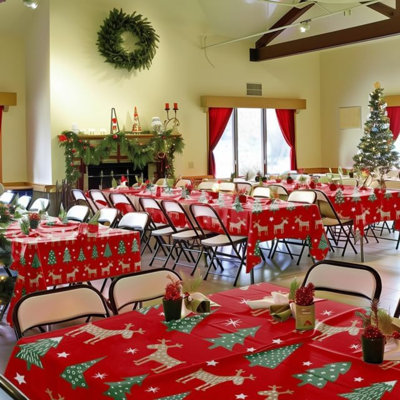 4 Pack 54x108 inch Christmas Red disposable plastic table cloth waterproof rectangle table covers for 6ft tables holiday party supplies