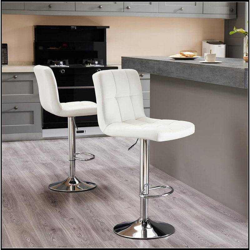 Ensemble de 2 tabourets de bar modernes, tabourets pivotants réglables en cuir de polyuréthane, tabourets de bar à hauteur de comptoir de cuisine réglables sans accoudoirs, coussins de siège carrés épaissis avec dossier