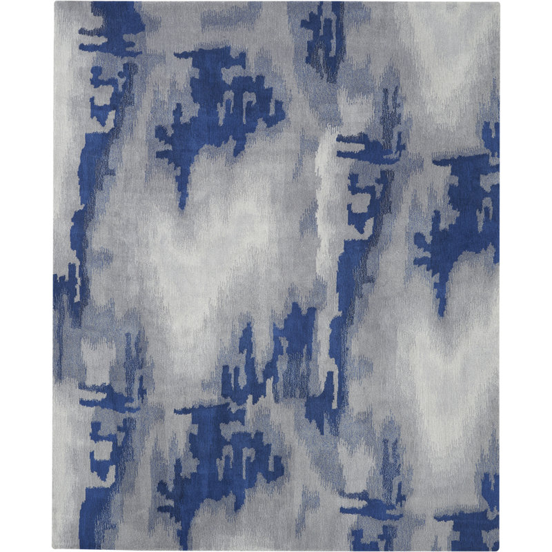 Tapis bleu moderne fait à la main, Rectangle 7 pi 9 po x 9 pi 9 po