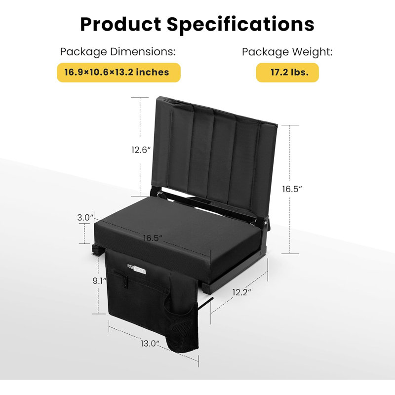 Black Foldable Stadium Seat with Cushions and Arm Rest