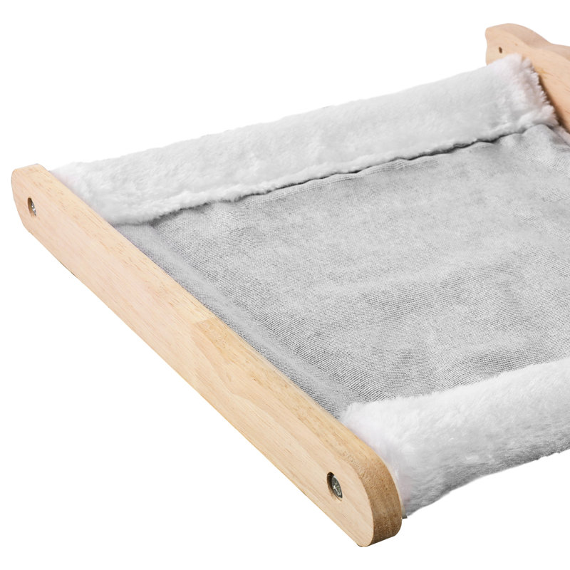 Aire de jeu murale pour chat, 2 poteaux de saut et hamacs, capacité de 40 lb, matériau en bois d'hévéa, coffre-fort confortable pour les chats, installation sans tracas