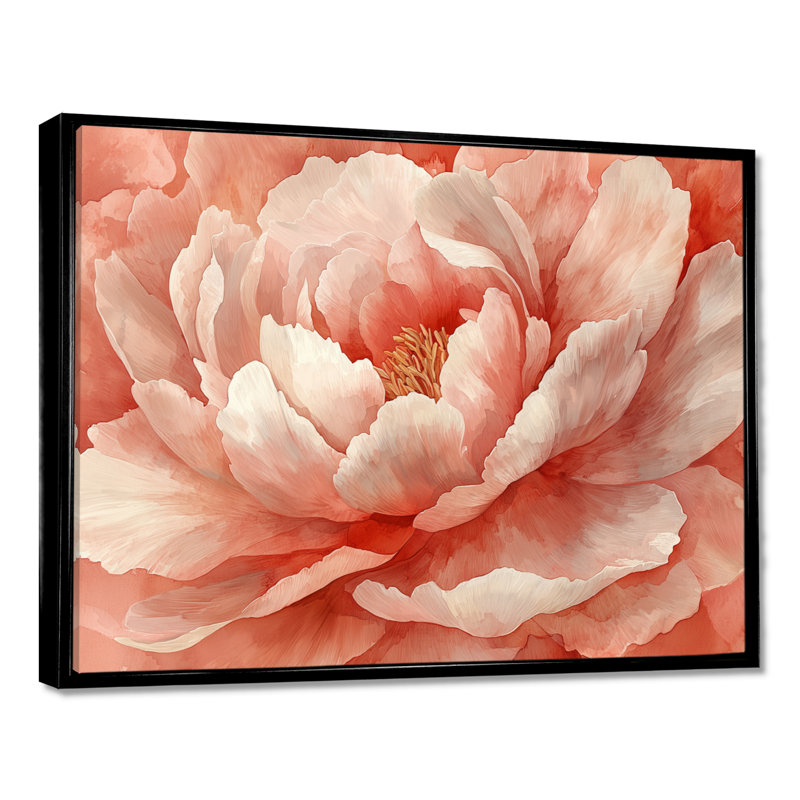 Art mural grandiose pivoines roses, H 12 po x l 20 po, Cadre flottant noir