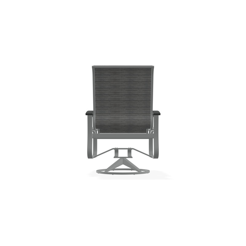 Belle Isle Sling Aluminum Frame Dining Height Swivel Rocker with Marine Grade Polymer Arm Accent, Graphite, Destiny Steel