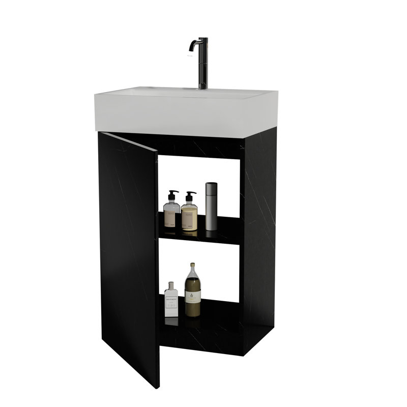 Meuble-lavabo en marbre noir avec lavabo en céramique - apparence moderne autoportante