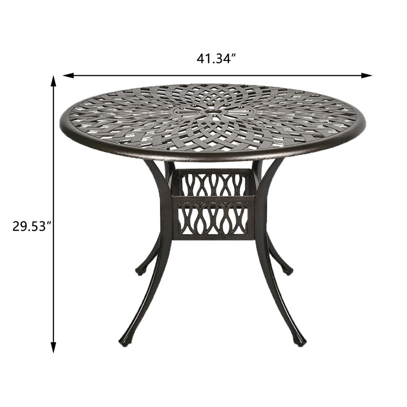 Round Metal Outdoor Dining Table With Umbrella Hole , 41.3'' in. W 41.3'' in. D