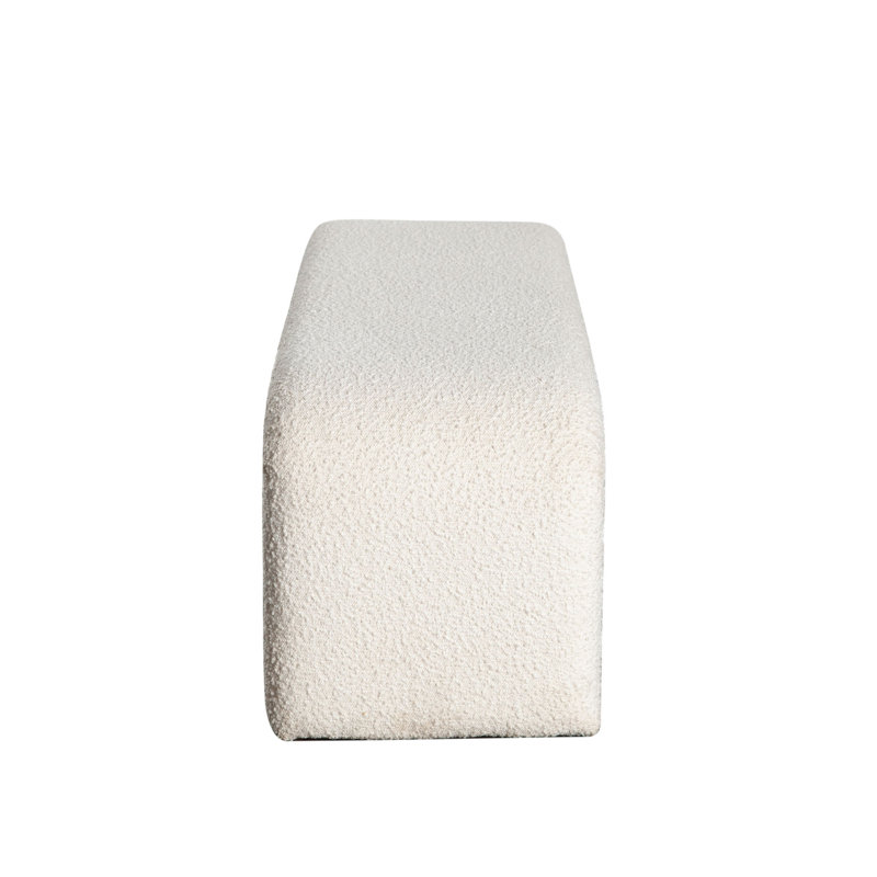 Ivory Boucle Fabric Upholstered Bench with Sturdy Wood Frame