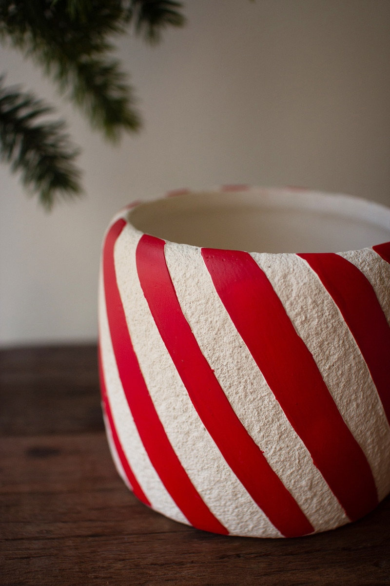 SET OF THREE CONCRETE CANDY CANE PLANTERS