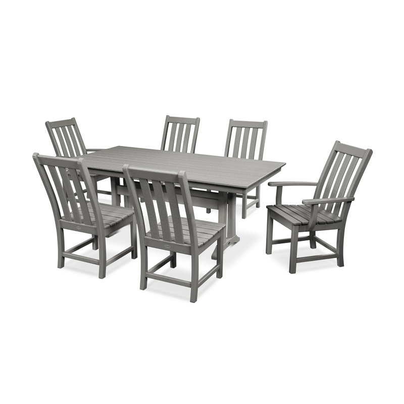Vineyard 7-Piece Farmhouse Dining Set with Trestle Legs, Slate Gray