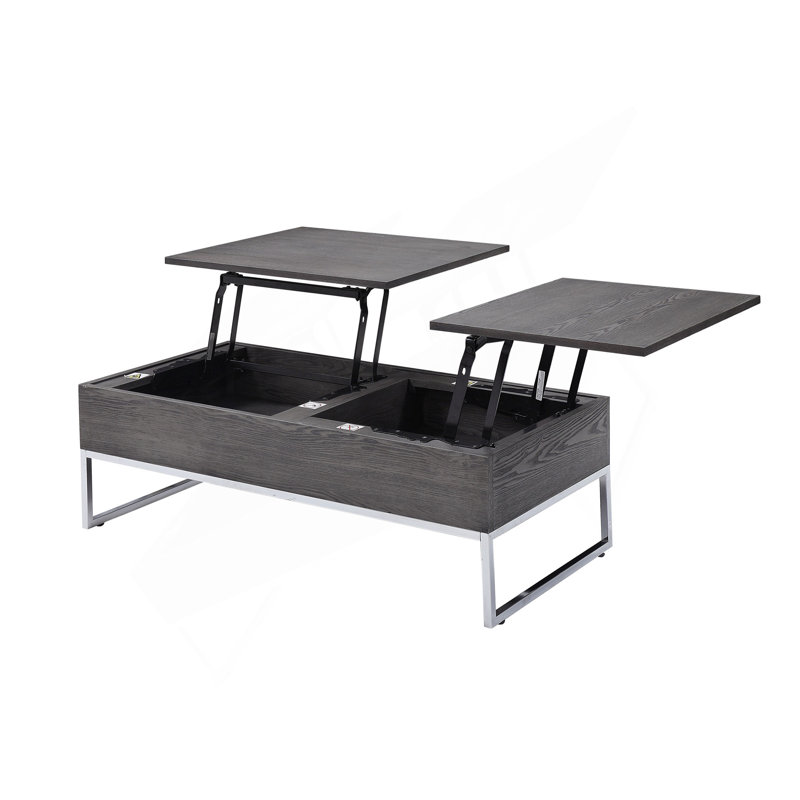 Table basse avec plateau relevable en chêne gris et chrome