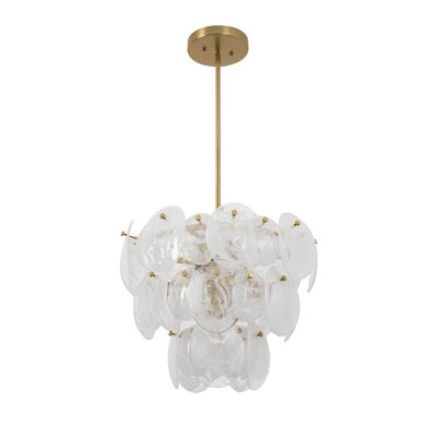 Hyler - Brushed Brass Finish - Wispy White Murano Style Glass Shade