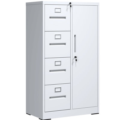 White Cold - Rolled Steel File Cabinet With 4 Drawers And 1 Door For Office Use Material, Smooth Operation, Spacious Storage