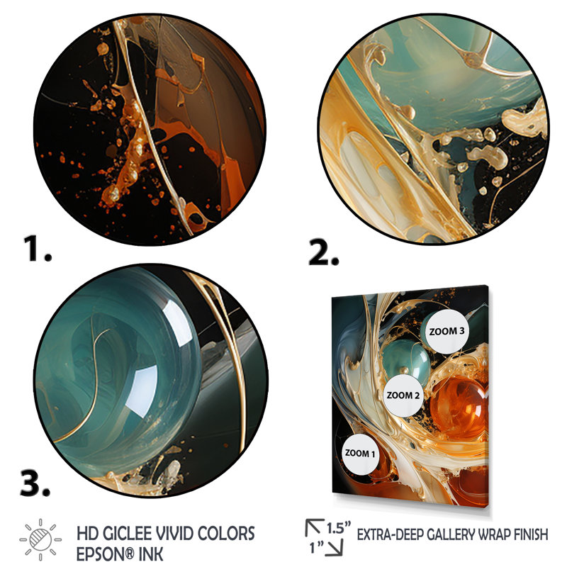 Orange encre tempête V - art mural abstrait, H 32 po x l 16 po x P 1 po, Cadre flottant doré