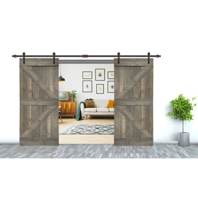 84'' Solid Wood Paneled Painted without Installation Hardware Kit Barn Door