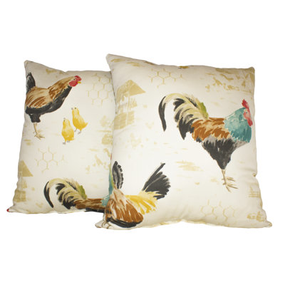 Rooster Cotton Blend Reversible Throw Pillow