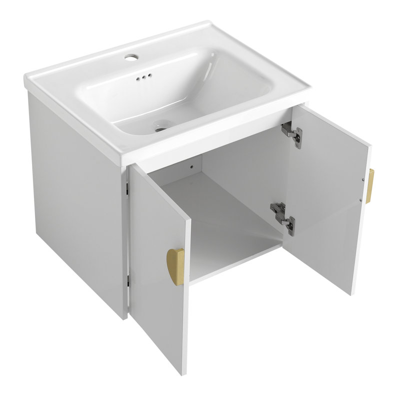 Meuble-lavabo à fermeture en douceur 24 po avec lavabo, Blanc brillant