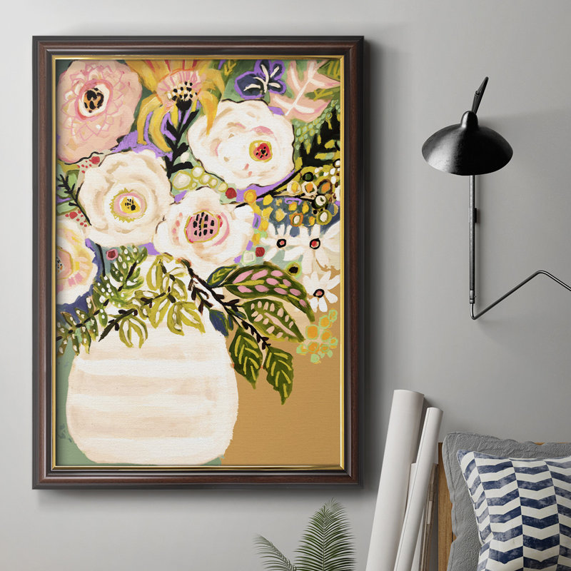Fleurs d'été dans un vase II, toile encadrée de qualité supérieure - prête à être accrochée, H 36 po x l 24 po x P 1 po