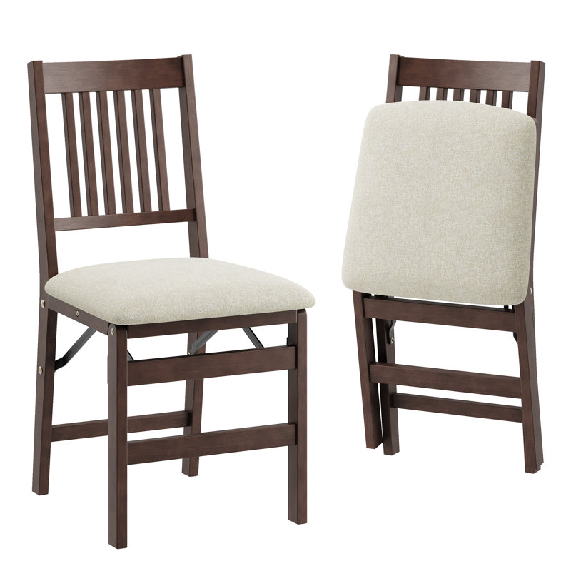 Chaises de salle à manger pliantes rembourrées et empilables avec structure en bois massif, sans assemblage, Tissu - Beige