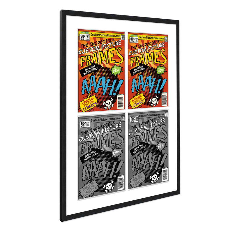 Cadre de bande dessinée avec passe-partout - 4 ouvertures pour afficher 4 bandes dessinées dans une grille 2 x 2 avec acrylique UV, support et quincaillerie