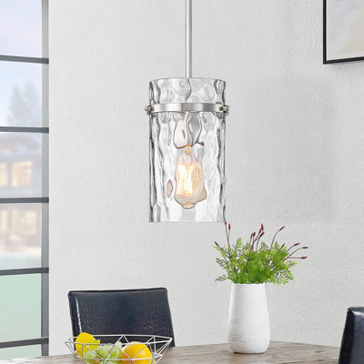 Cylon 1 - Light 5.5'' Hammered Glass Cylinder Pendant for Kitchen Island