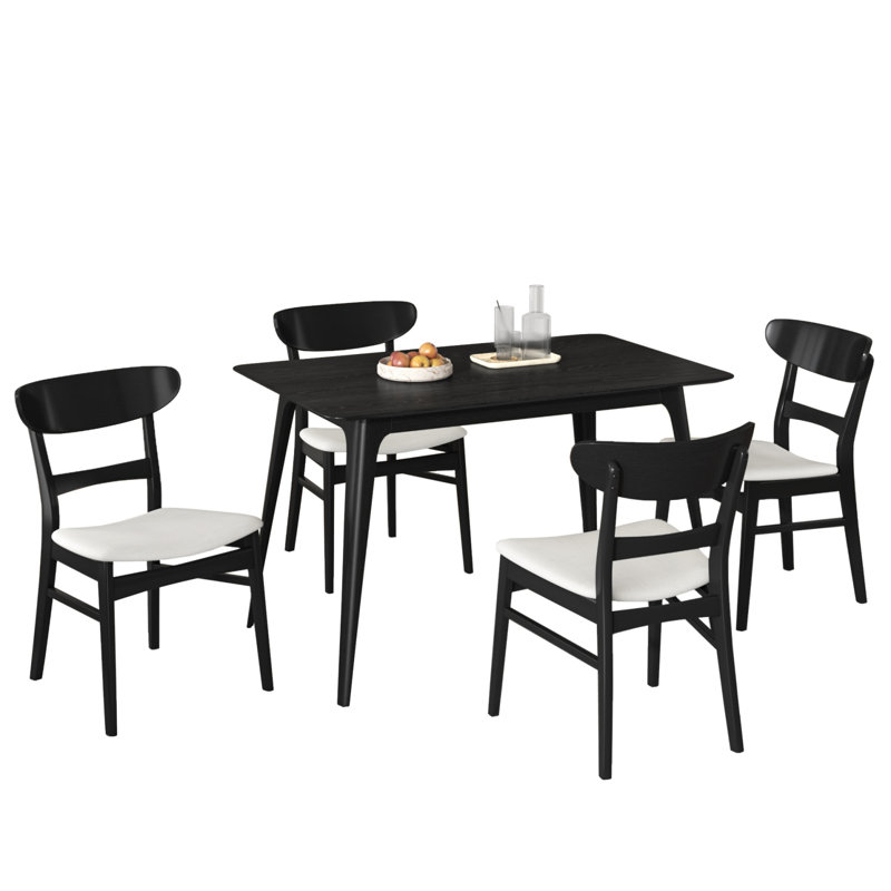 Ensemble de salle à manger pour 4 personnes avec chaises rembourrées, Beige/Black, Noir