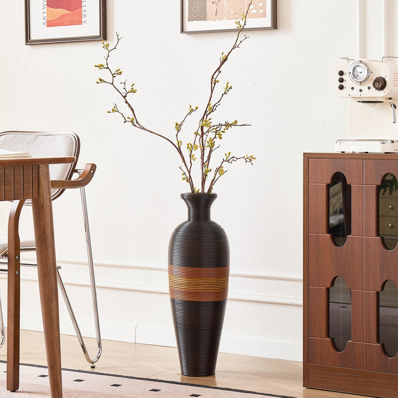 Vase de plancher en rotin tissé à la main 24 po Aaban, finition dégradée coucher de soleil 3 tons, grand vase décoratif Boho