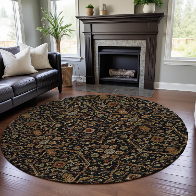 Premium Machine Washable Ducote AMF1130 Global Rug, Round 8'