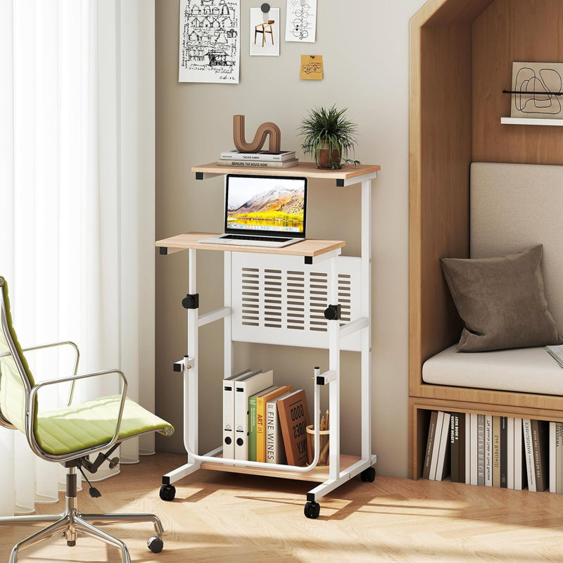 Bureau d'ordinateur à hauteur ajustable avec roues et repose-pieds Dokun