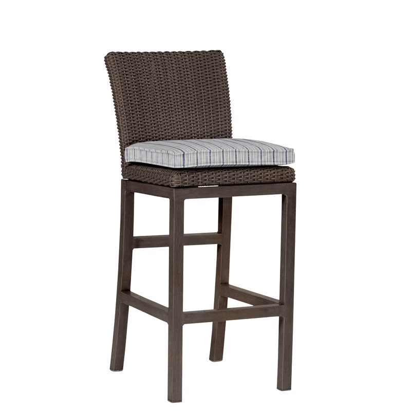 Rustic 30.5" Patio Bar Stool with Cushion, Welt, Slate Gray, Indigo Velvet