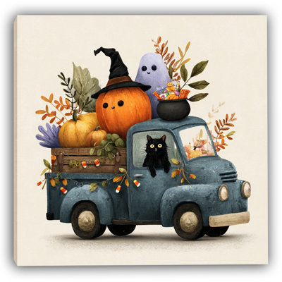 Art automnal sur toile tendue camion d'Halloween