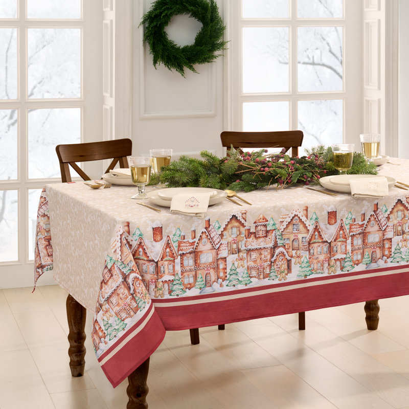 Lilagrace Gingerbread Village Holiday Winter Tablecloth, 84" L x 60" W