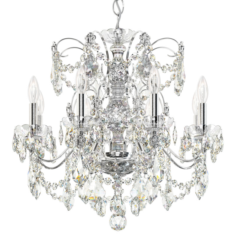 Century 8 - Light Candle Style Chandelier, Polished Silver, Heritage Handcut Crystal Clear