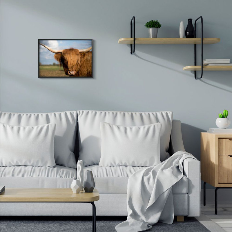 «Cow in Pasture Animal Landscape Photo», impression sur toile, H 16 po x l 20 po x P 1,5 po, Giclée encadrée noir minuit