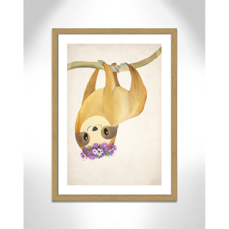 Sloth floral 2, H 36,5 po x l 26,5 po x P 0,63 po, Encadré plat chêne