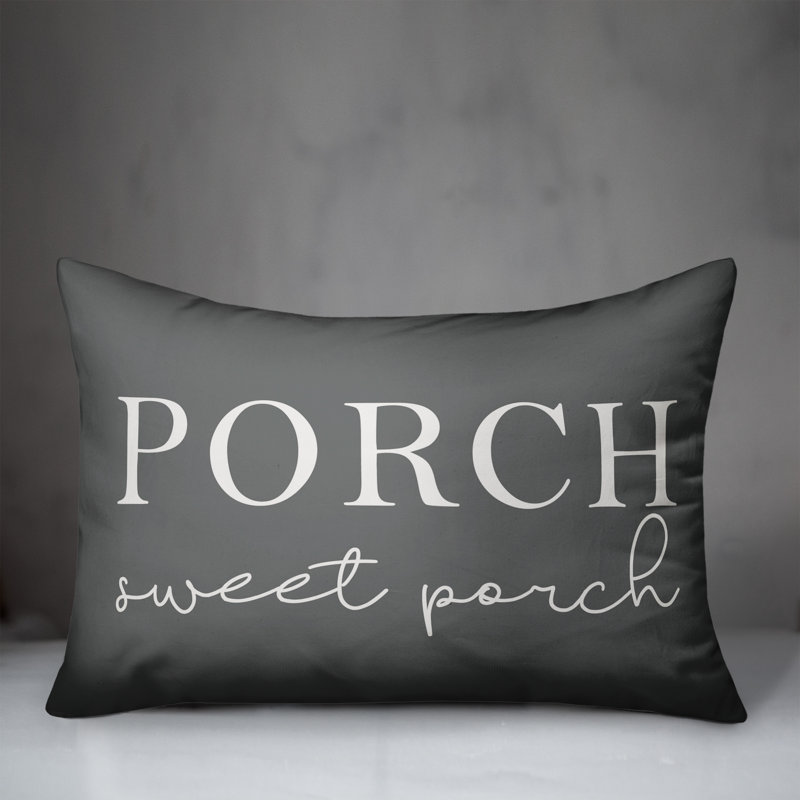  Coussin intérieur / extérieur Porch Sweet Porch, Gris foncé / Blanc